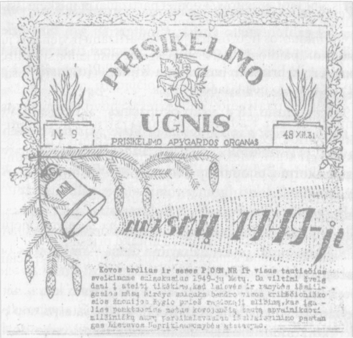 Laikraštis „Prisikėlimo ugnis", Nr. 9