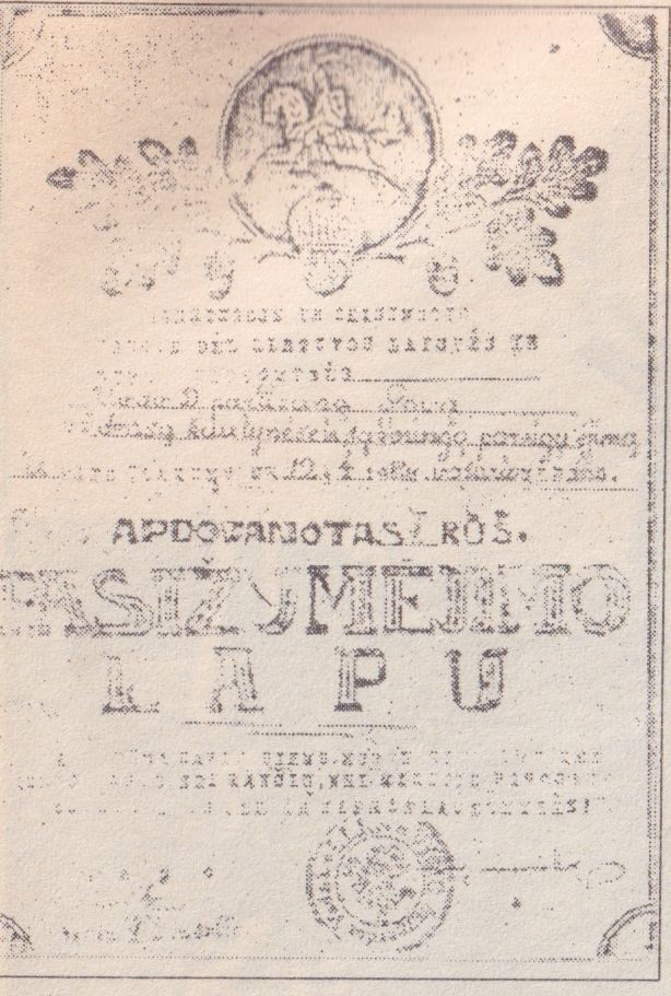 Pasižymėjimo lapas, kuriuo buvo apdovanotas Vyt.Zakaras