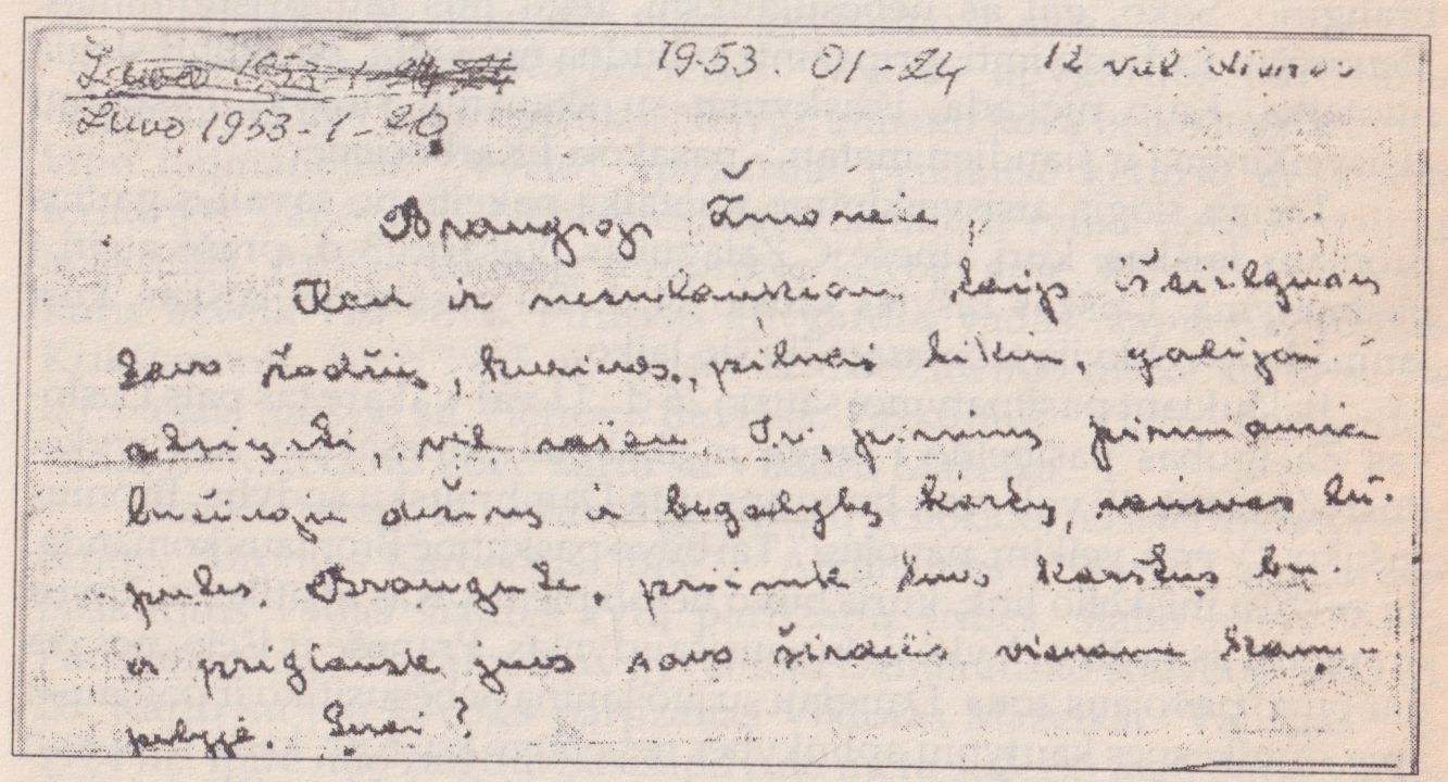 Broniaus Karbočiaus laiškas žmonai